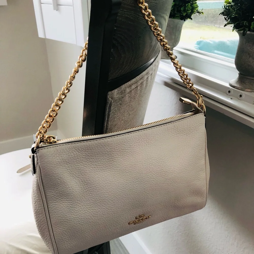 Coach Pebble Leather Chalk Bag with Gold Chain - Picture 2 of 10